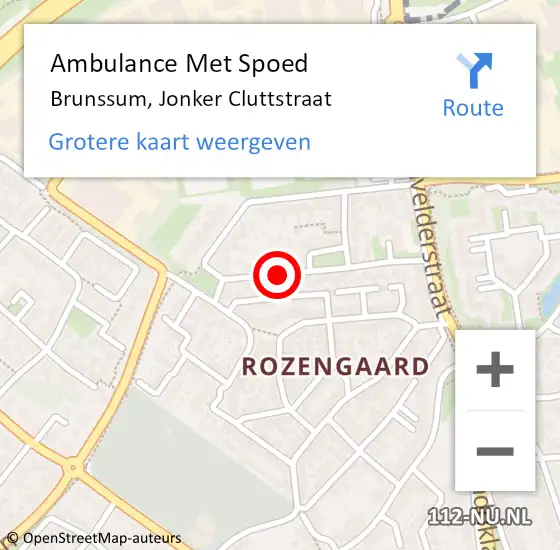 Locatie op kaart van de 112 melding: Ambulance Met Spoed Naar Brunssum, Jonker Cluttstraat op 15 september 2014 00:47