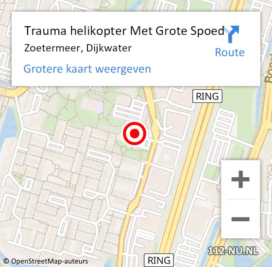 Locatie op kaart van de 112 melding: Trauma helikopter Met Grote Spoed Naar Zoetermeer, Dijkwater op 11 november 2023 13:15