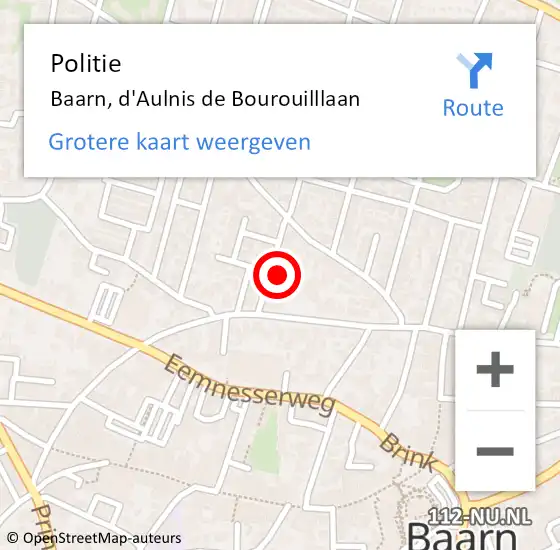 Locatie op kaart van de 112 melding: Politie Baarn, d'Aulnis de Bourouilllaan op 11 november 2023 13:33