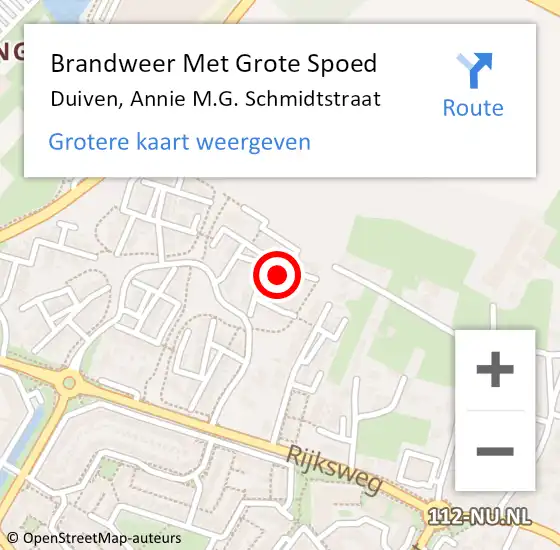 Locatie op kaart van de 112 melding: Brandweer Met Grote Spoed Naar Duiven, Annie M.G. Schmidtstraat op 11 november 2023 13:33