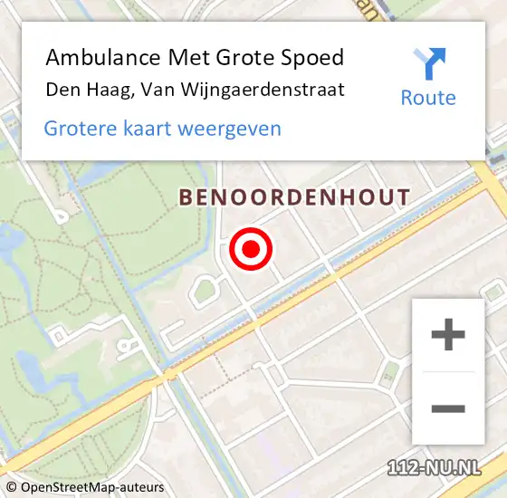 Locatie op kaart van de 112 melding: Ambulance Met Grote Spoed Naar Den Haag, Van Wijngaerdenstraat op 11 november 2023 13:51