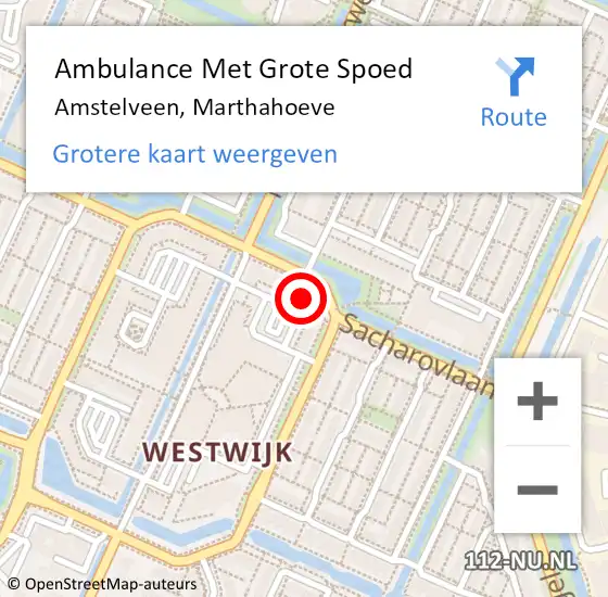 Locatie op kaart van de 112 melding: Ambulance Met Grote Spoed Naar Amstelveen, Marthahoeve op 11 november 2023 14:00