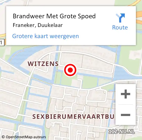 Locatie op kaart van de 112 melding: Brandweer Met Grote Spoed Naar Franeker, Duukelaar op 11 november 2023 14:07