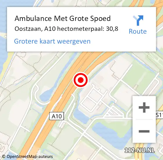 Locatie op kaart van de 112 melding: Ambulance Met Grote Spoed Naar Oostzaan, A10 hectometerpaal: 30,8 op 11 november 2023 14:08