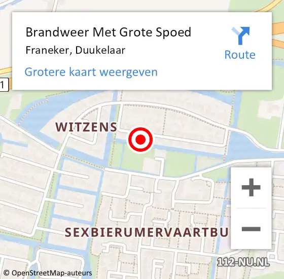 Locatie op kaart van de 112 melding: Brandweer Met Grote Spoed Naar Franeker, Duukelaar op 11 november 2023 14:21