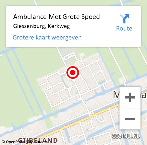 Locatie op kaart van de 112 melding: Ambulance Met Grote Spoed Naar Giessenburg, Kerkweg op 11 november 2023 14:21