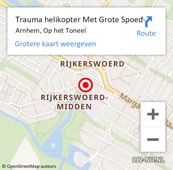 Locatie op kaart van de 112 melding: Trauma helikopter Met Grote Spoed Naar Arnhem, Op het Toneel op 11 november 2023 15:19