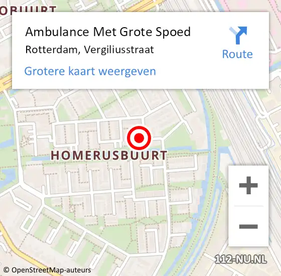 Locatie op kaart van de 112 melding: Ambulance Met Grote Spoed Naar Rotterdam, Vergiliusstraat op 11 november 2023 15:19