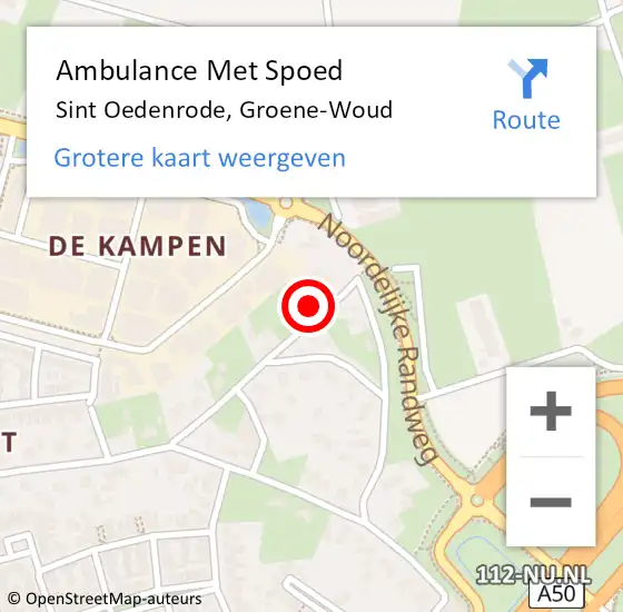 Locatie op kaart van de 112 melding: Ambulance Met Spoed Naar Sint Oedenrode, Groene-Woud op 15 september 2014 01:46