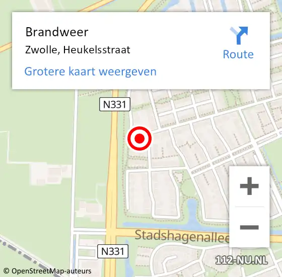 Locatie op kaart van de 112 melding: Brandweer Zwolle, Heukelsstraat op 11 november 2023 16:00