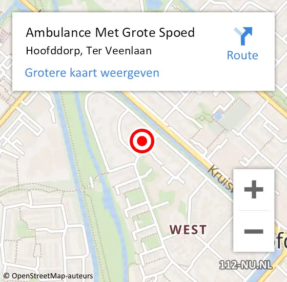 Locatie op kaart van de 112 melding: Ambulance Met Grote Spoed Naar Hoofddorp, Ter Veenlaan op 11 november 2023 16:33