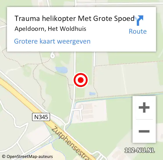 Locatie op kaart van de 112 melding: Trauma helikopter Met Grote Spoed Naar Apeldoorn, Het Woldhuis op 11 november 2023 16:38