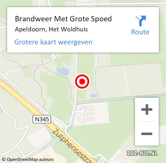 Locatie op kaart van de 112 melding: Brandweer Met Grote Spoed Naar Apeldoorn, Het Woldhuis op 11 november 2023 16:39