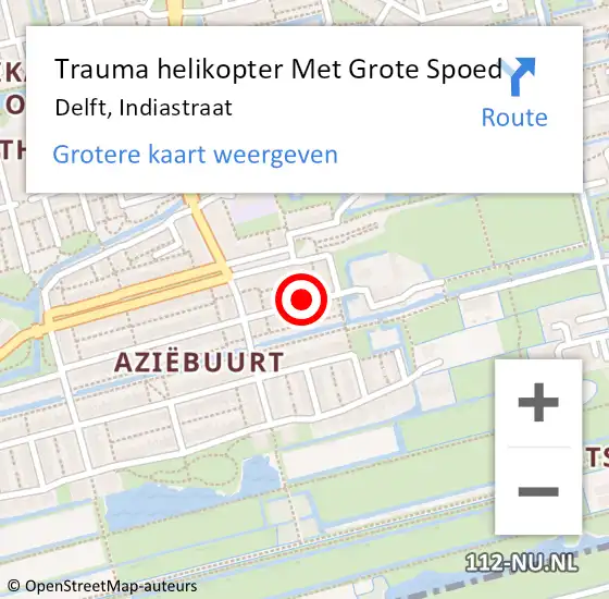 Locatie op kaart van de 112 melding: Trauma helikopter Met Grote Spoed Naar Delft, Indiastraat op 11 november 2023 16:45