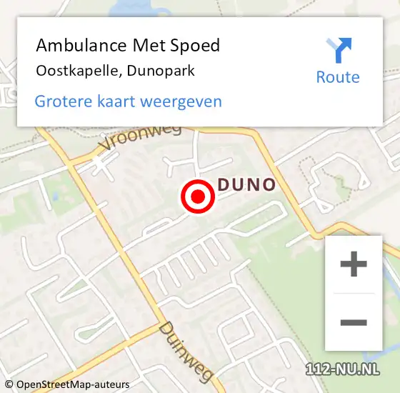 Locatie op kaart van de 112 melding: Ambulance Met Spoed Naar Oostkapelle, Dunopark op 15 september 2014 02:19