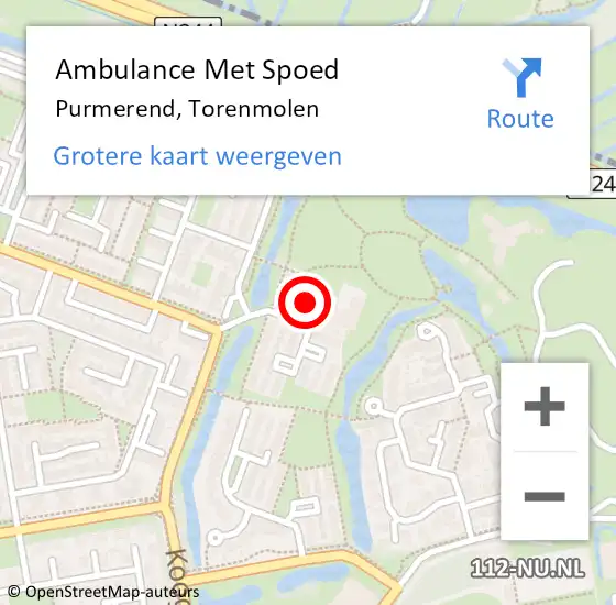 Locatie op kaart van de 112 melding: Ambulance Met Spoed Naar Purmerend, Torenmolen op 11 november 2023 17:36