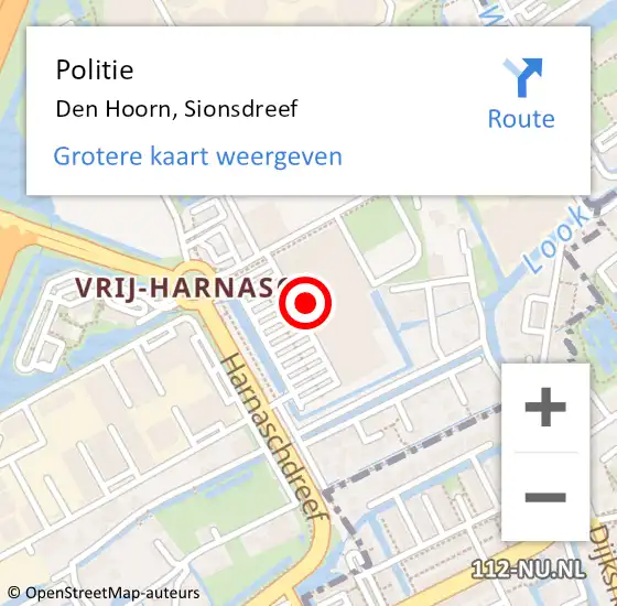 Locatie op kaart van de 112 melding: Politie Den Hoorn, Sionsdreef op 11 november 2023 17:37