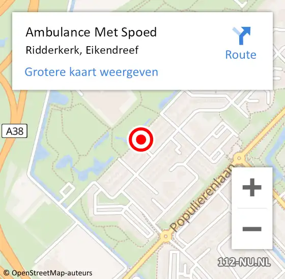 Locatie op kaart van de 112 melding: Ambulance Met Spoed Naar Ridderkerk, Eikendreef op 11 november 2023 17:38