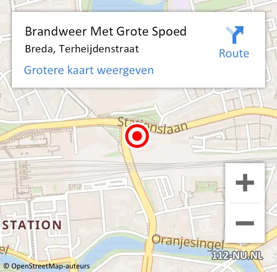 Locatie op kaart van de 112 melding: Brandweer Met Grote Spoed Naar Breda, Terheijdenstraat op 11 november 2023 17:52