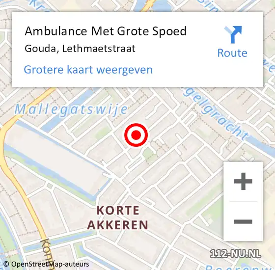 Locatie op kaart van de 112 melding: Ambulance Met Grote Spoed Naar Gouda, Lethmaetstraat op 11 november 2023 18:18