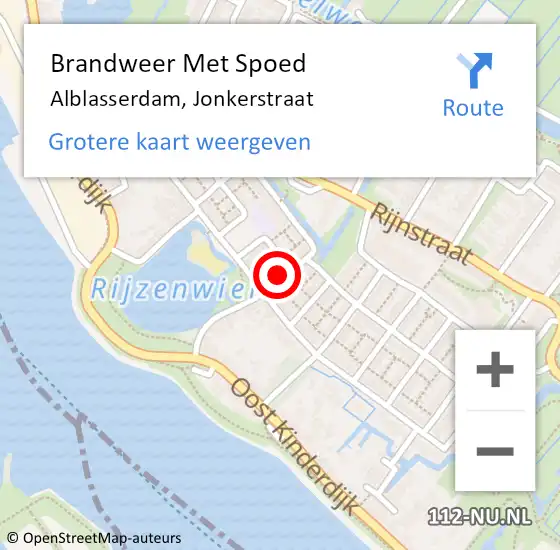 Locatie op kaart van de 112 melding: Brandweer Met Spoed Naar Alblasserdam, Jonkerstraat op 11 november 2023 18:30