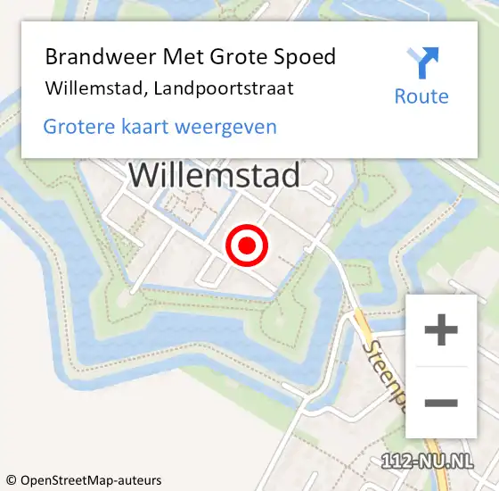 Locatie op kaart van de 112 melding: Brandweer Met Grote Spoed Naar Willemstad, Landpoortstraat op 11 november 2023 18:31