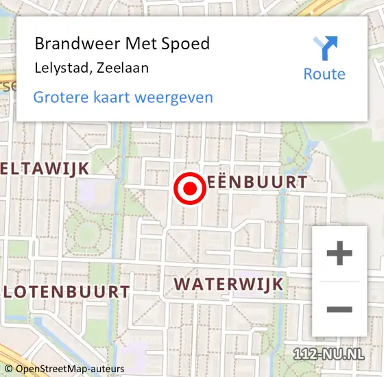 Locatie op kaart van de 112 melding: Brandweer Met Spoed Naar Lelystad, Zeelaan op 11 november 2023 18:55