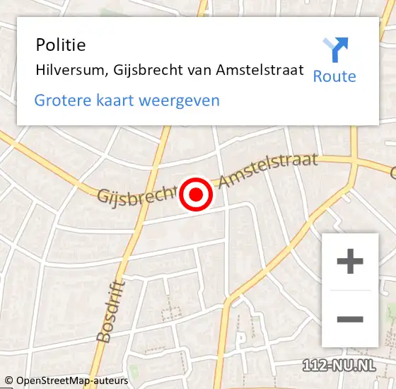 Locatie op kaart van de 112 melding: Politie Hilversum, Gijsbrecht van Amstelstraat op 11 november 2023 18:56