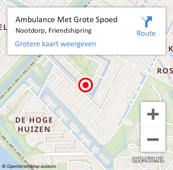 Locatie op kaart van de 112 melding: Ambulance Met Grote Spoed Naar Nootdorp, Friendshipring op 11 november 2023 19:10