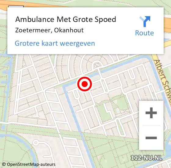 Locatie op kaart van de 112 melding: Ambulance Met Grote Spoed Naar Zoetermeer, Okanhout op 11 november 2023 19:29