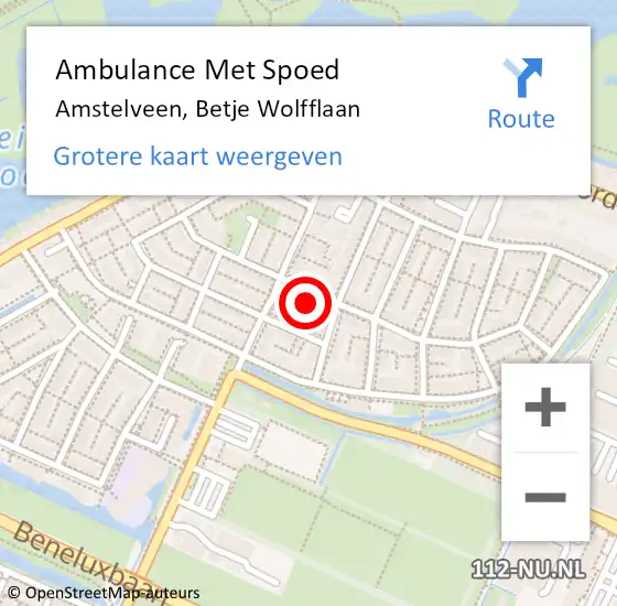 Locatie op kaart van de 112 melding: Ambulance Met Spoed Naar Amstelveen, Betje Wolfflaan op 11 november 2023 19:53