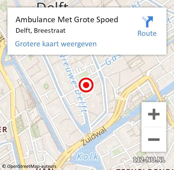 Locatie op kaart van de 112 melding: Ambulance Met Grote Spoed Naar Delft, Breestraat op 11 november 2023 20:08