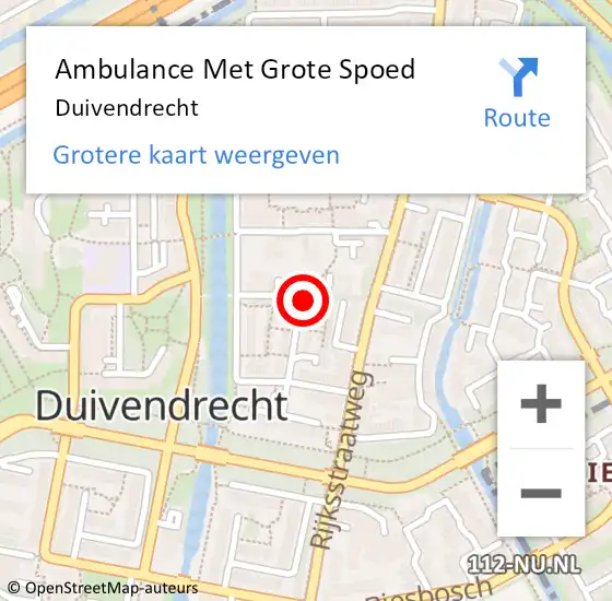 Locatie op kaart van de 112 melding: Ambulance Met Grote Spoed Naar Duivendrecht op 11 november 2023 20:32