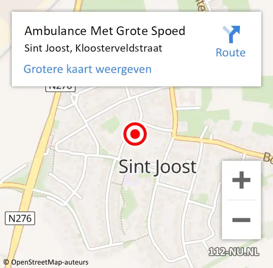 Locatie op kaart van de 112 melding: Ambulance Met Grote Spoed Naar Sint Joost, Kloosterveldstraat op 11 november 2023 20:42