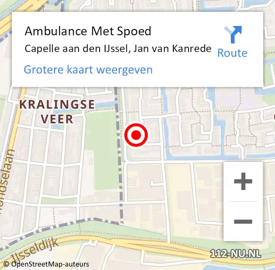 Locatie op kaart van de 112 melding: Ambulance Met Spoed Naar Capelle aan den IJssel, Jan van Kanrede op 11 november 2023 21:14