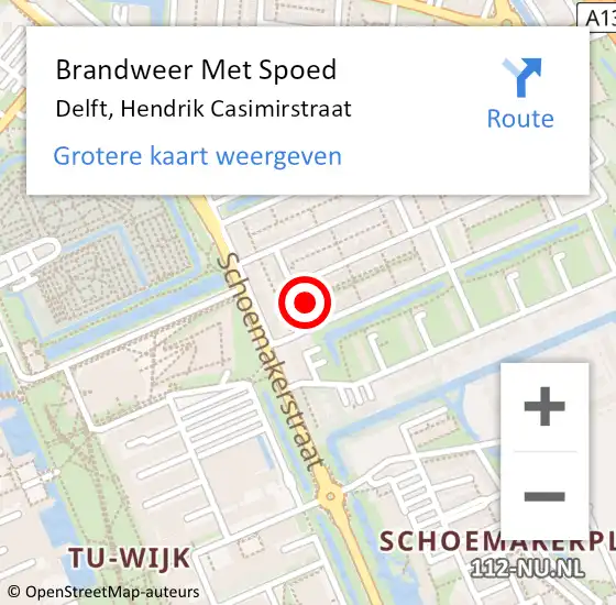 Locatie op kaart van de 112 melding: Brandweer Met Spoed Naar Delft, Hendrik Casimirstraat op 11 november 2023 21:24