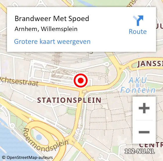 Locatie op kaart van de 112 melding: Brandweer Met Spoed Naar Arnhem, Willemsplein op 11 november 2023 21:48