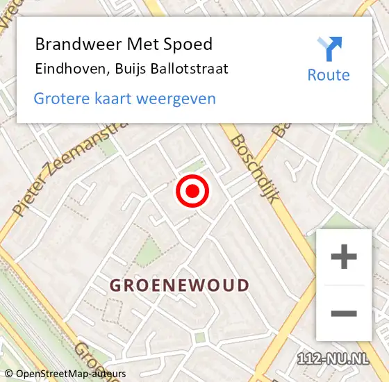 Locatie op kaart van de 112 melding: Brandweer Met Spoed Naar Eindhoven, Buijs Ballotstraat op 11 november 2023 22:00