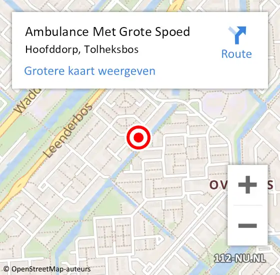 Locatie op kaart van de 112 melding: Ambulance Met Grote Spoed Naar Hoofddorp, Tolheksbos op 11 november 2023 22:29