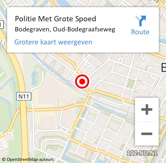 Locatie op kaart van de 112 melding: Politie Met Grote Spoed Naar Bodegraven, Oud-Bodegraafseweg op 11 november 2023 22:58