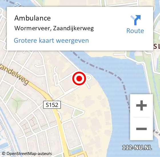 Locatie op kaart van de 112 melding: Ambulance Wormerveer, Zaandijkerweg op 11 november 2023 23:20