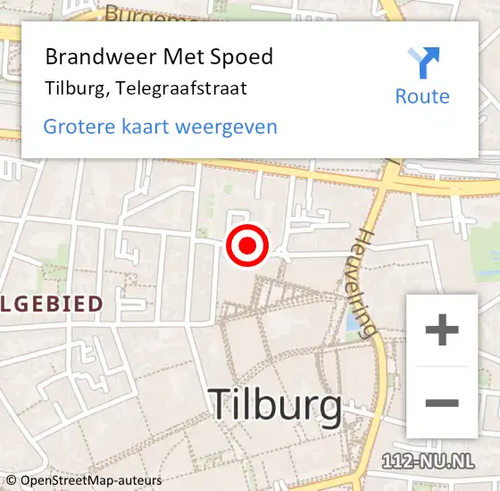 Locatie op kaart van de 112 melding: Brandweer Met Spoed Naar Tilburg, Telegraafstraat op 11 november 2023 23:23