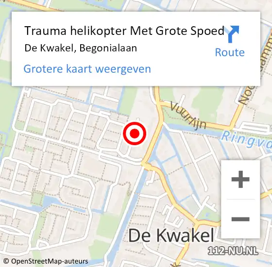 Locatie op kaart van de 112 melding: Trauma helikopter Met Grote Spoed Naar De Kwakel, Begonialaan op 11 november 2023 23:43