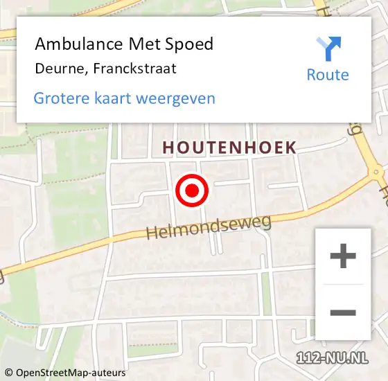 Locatie op kaart van de 112 melding: Ambulance Met Spoed Naar Deurne, Franckstraat op 15 september 2014 05:11