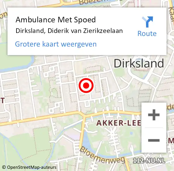 Locatie op kaart van de 112 melding: Ambulance Met Spoed Naar Dirksland, Diderik van Zierikzeelaan op 15 september 2014 05:27