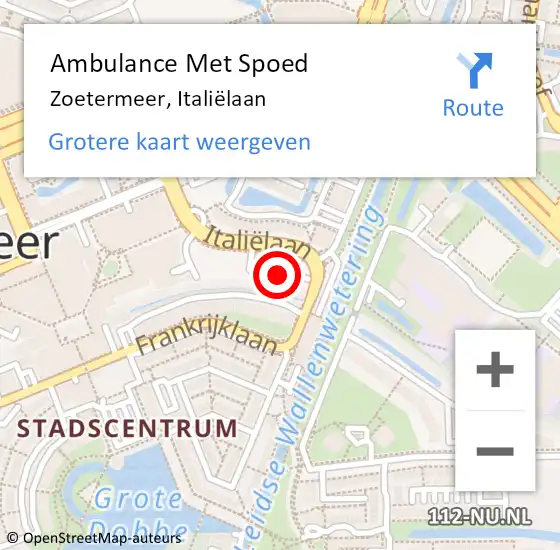 Locatie op kaart van de 112 melding: Ambulance Met Spoed Naar Zoetermeer, Italiëlaan op 12 november 2023 01:35