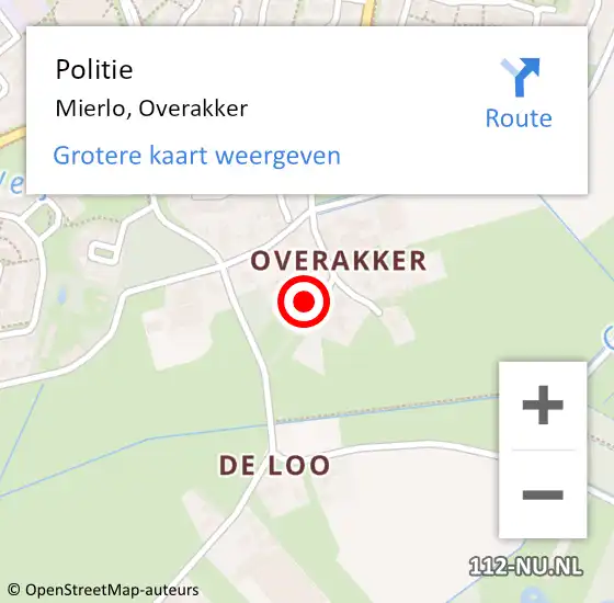 Locatie op kaart van de 112 melding: Politie Mierlo, Overakker op 12 november 2023 01:55