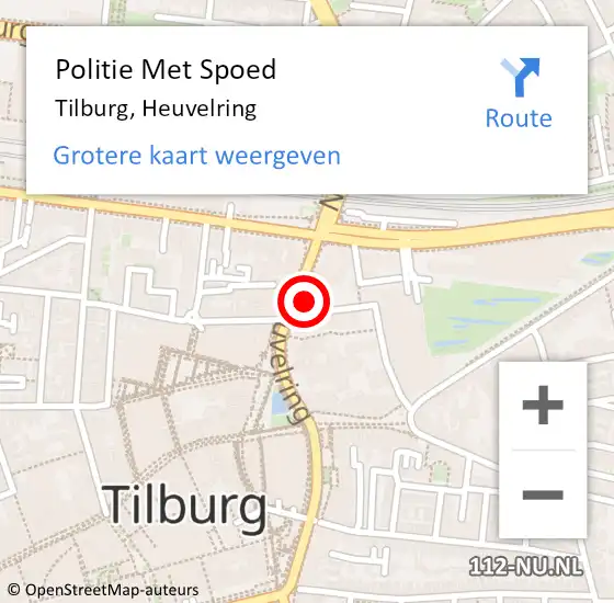 Locatie op kaart van de 112 melding: Politie Met Spoed Naar Tilburg, Heuvelring op 12 november 2023 01:58