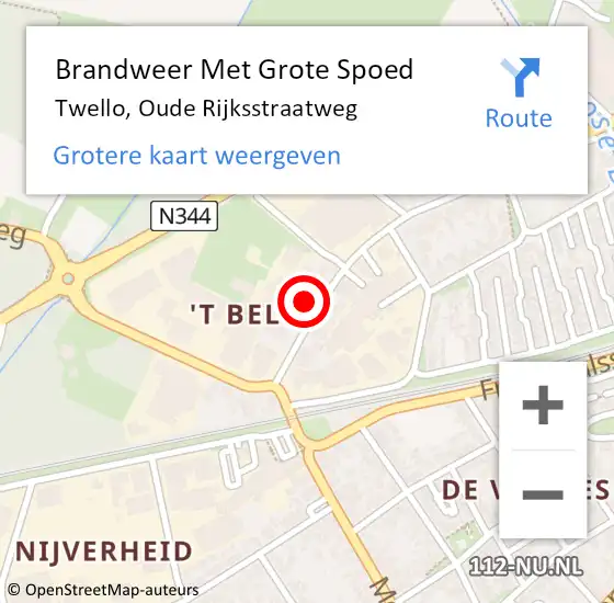 Locatie op kaart van de 112 melding: Brandweer Met Grote Spoed Naar Twello, Oude Rijksstraatweg op 12 november 2023 02:35