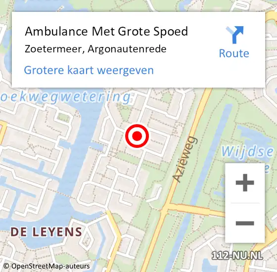 Locatie op kaart van de 112 melding: Ambulance Met Grote Spoed Naar Zoetermeer, Argonautenrede op 12 november 2023 02:54